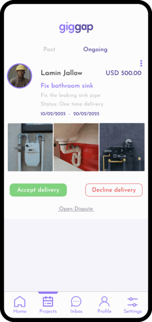 client`s projects accept-decline delivery